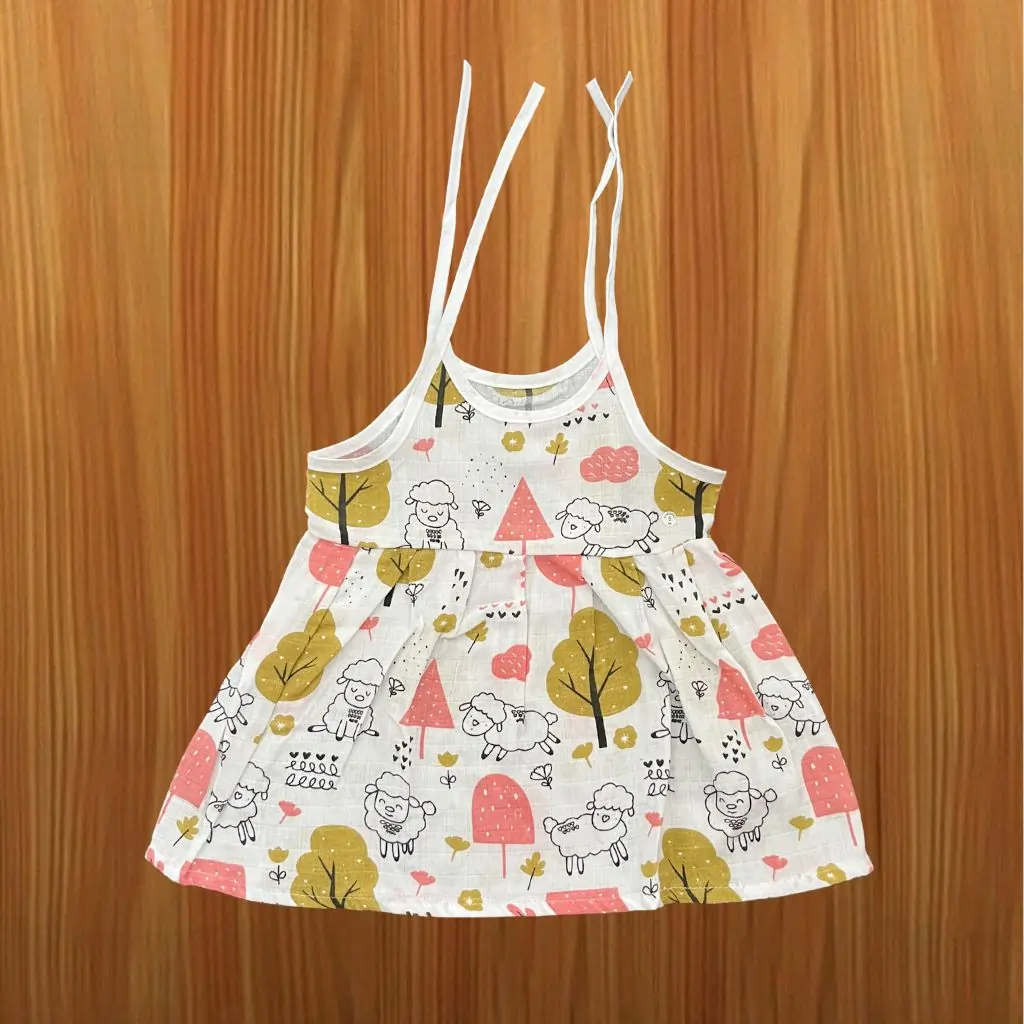 Photo 1 of 1 - Breathable Muslin Tie Knot Baby Frock – Mamoritai | MAMORITAI.SHOP