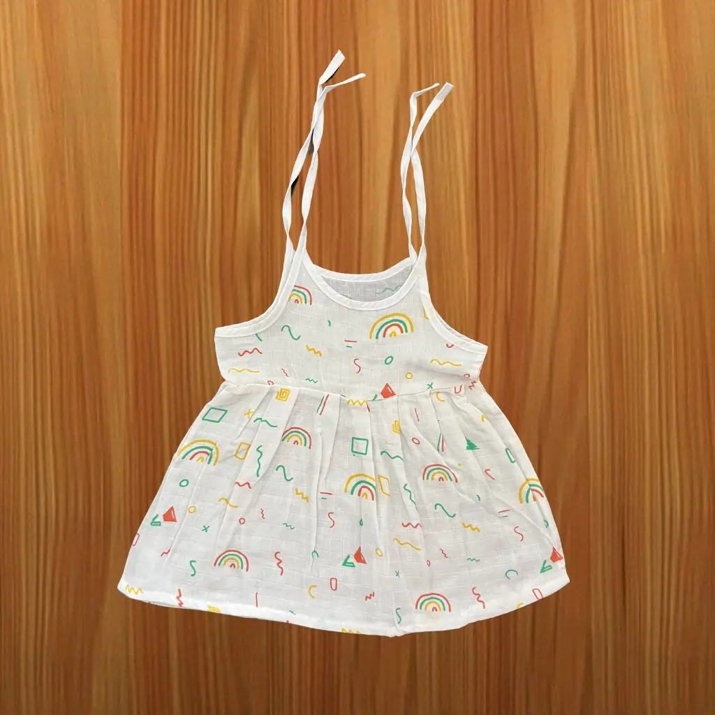 Photo 1 of 1 - Baby Rainbow Geometric Tie-Knot Sundress | MAMORITAI.SHOP