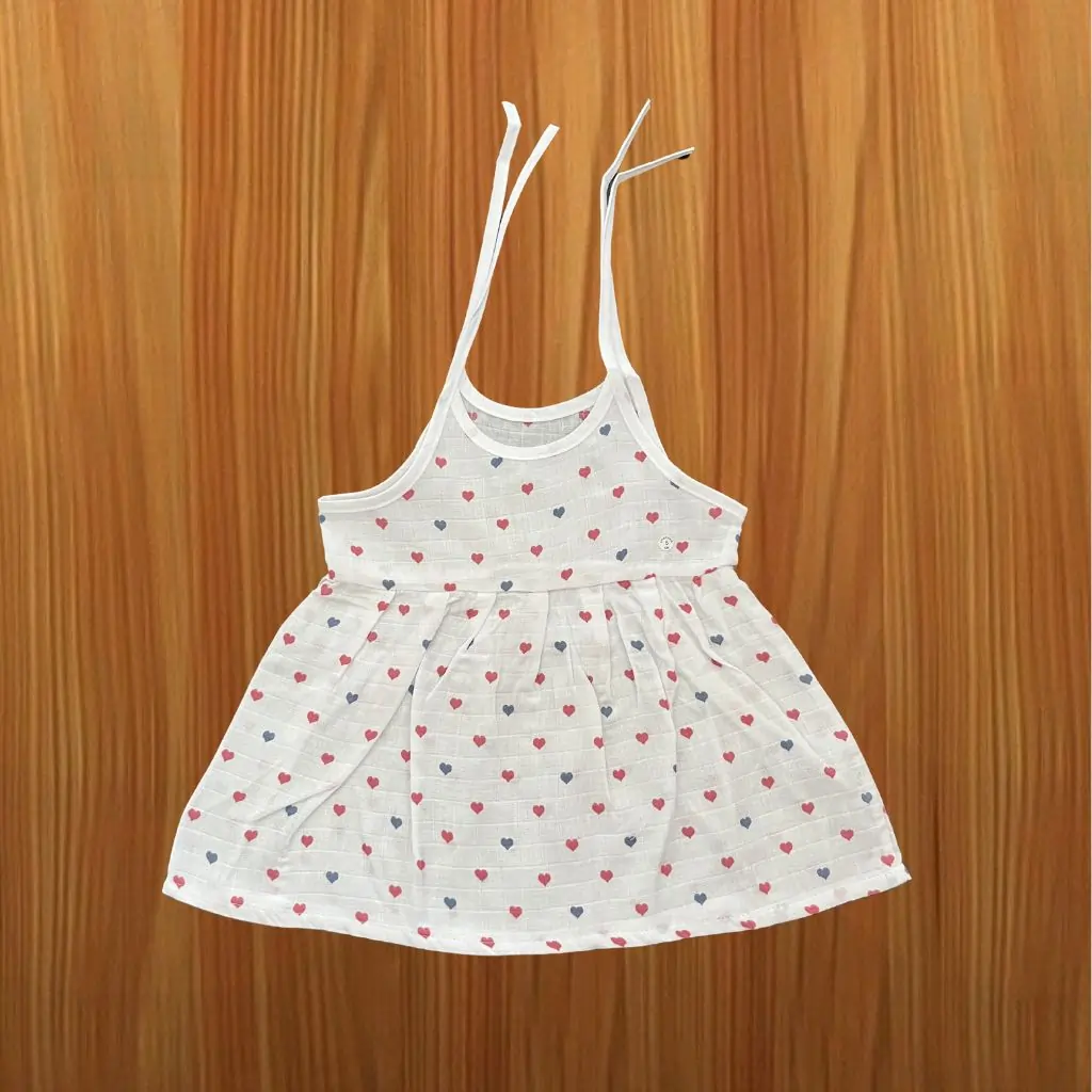 Photo 1 of 1 -  Breathable Muslin Tie Knot Baby Frock – Mamoritai | MAMORITAI.SHOP