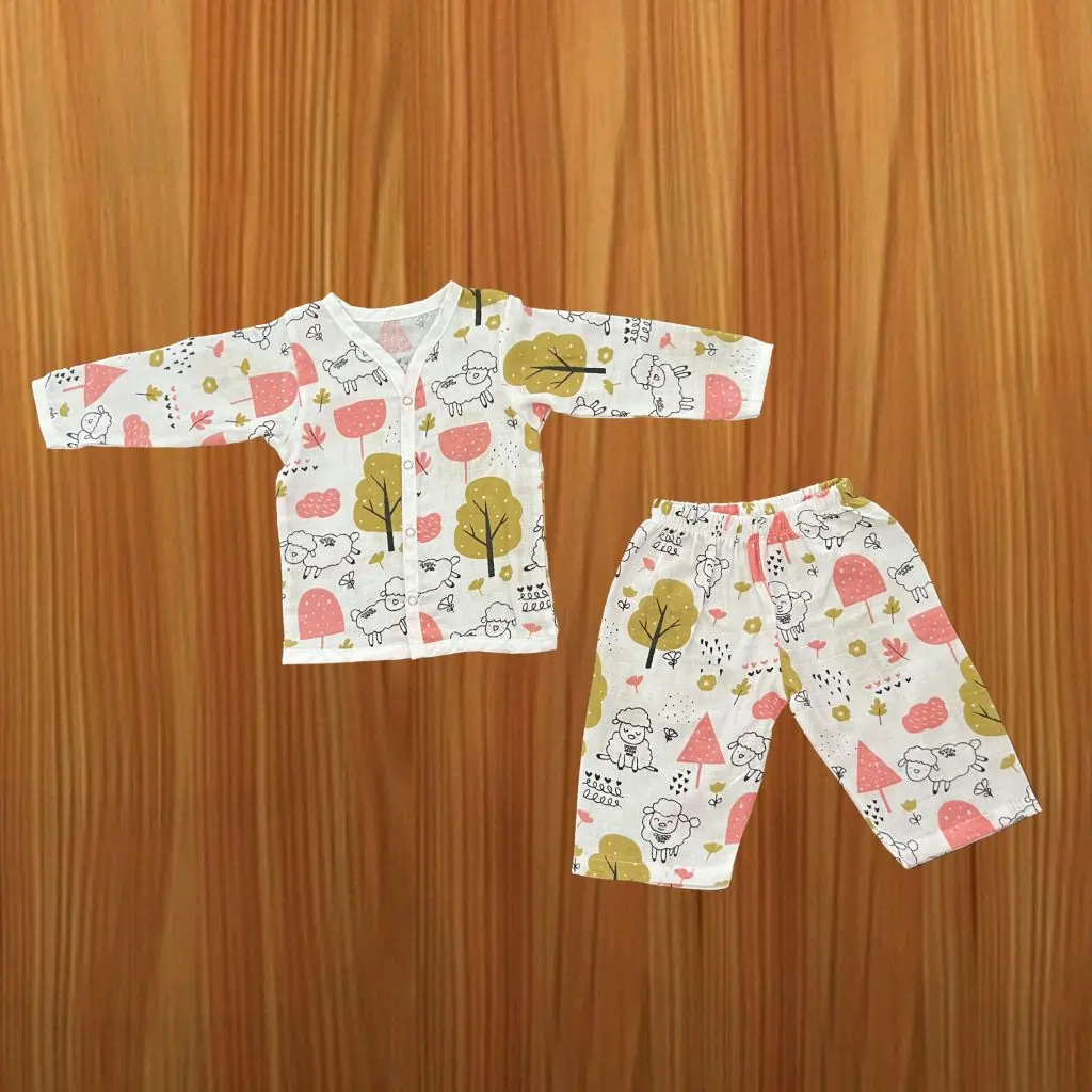 Photo 1 of 1 - Muslin Full sleeve Jabla With Pant set | MAMORITAI.SHOP