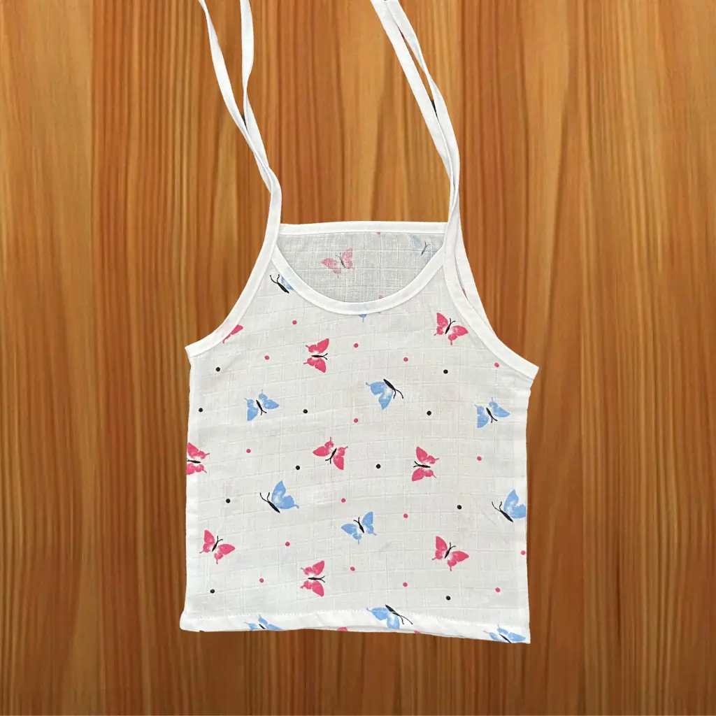 Photo 1 of 1 - Mamoritai -  Muslin Tie Knot Jabla with Butterfly Print | MAMORITAI.SHOP