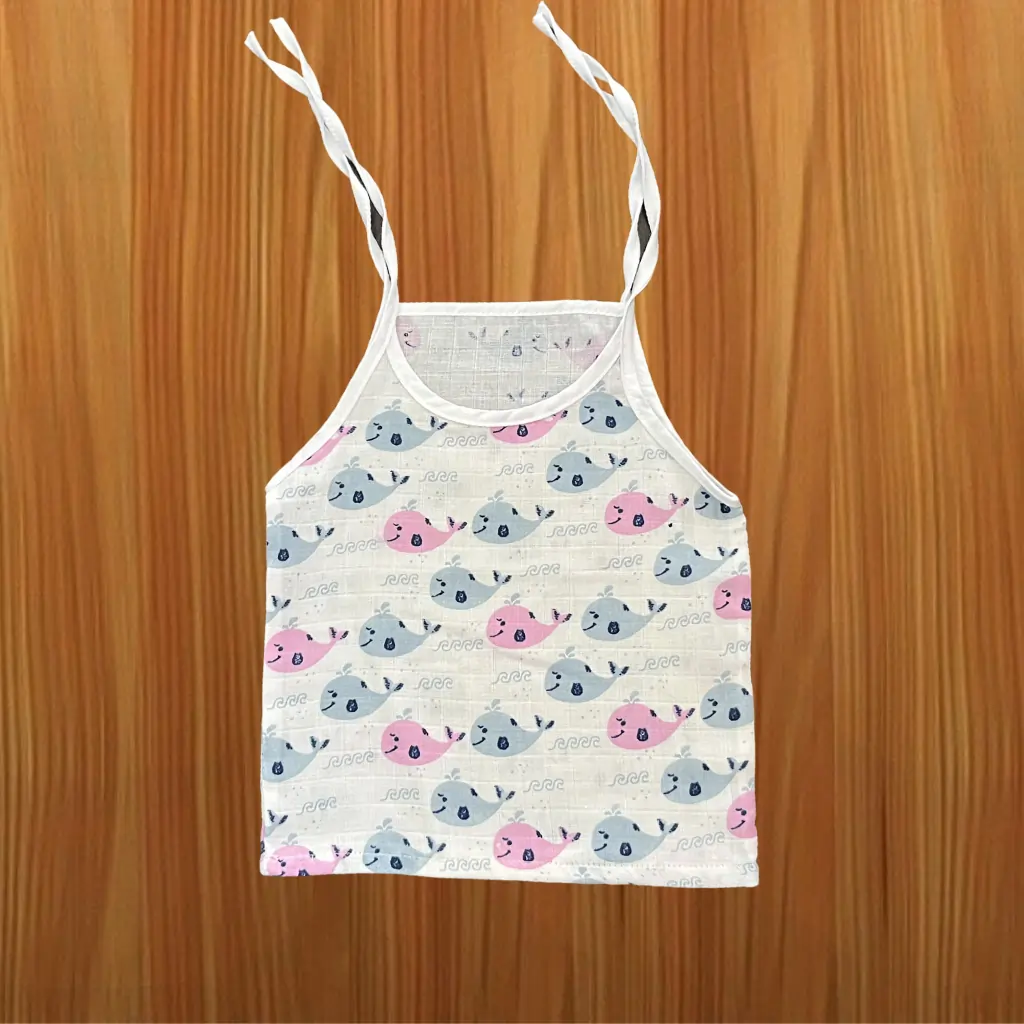 Photo 1 of 1 - Mamoritai-Baby Sleeveless Vest - Whales & Waves Print | MAMORITAI.SHOP