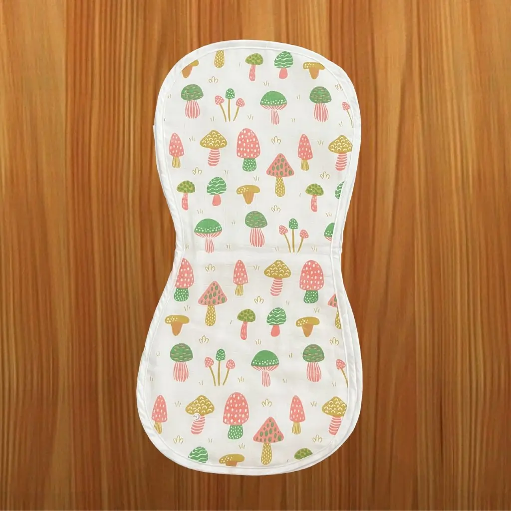 Photo 1 of 1 - Mamoritai Mushroom Baby Burp Cloth: Organic Cotton Muslin Bib | MAMORITAI.SHOP
