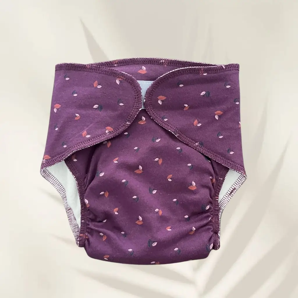 Photo 1 of 1 - Eco-Friendly Reusable Baby Cloth Diaper - Purple Leaf | MAMORITAI.SHOP
