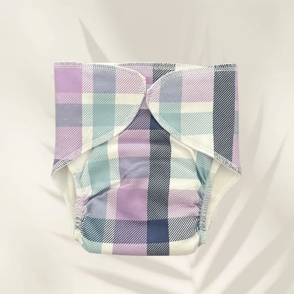 Photo 1 of 1 - Mamoritai Baby Cloth Diaper: Purple & Blue Plaid | MAMORITAI.SHOP