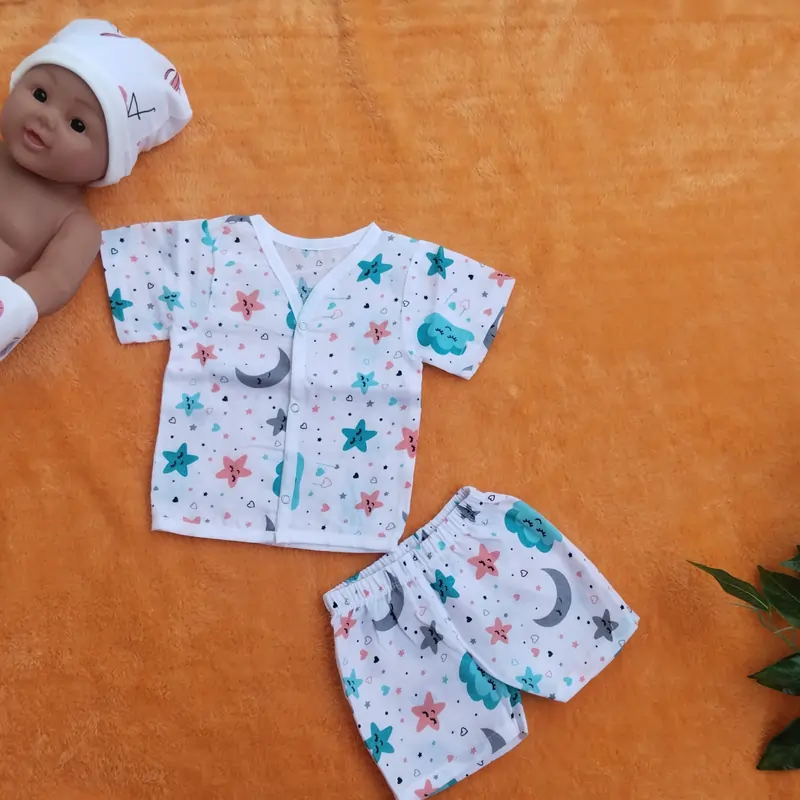 Photo 1 of 1 - Premium Muslin Jabla Half sleeve with Shorts - Moon | MAMORITAI.SHOP