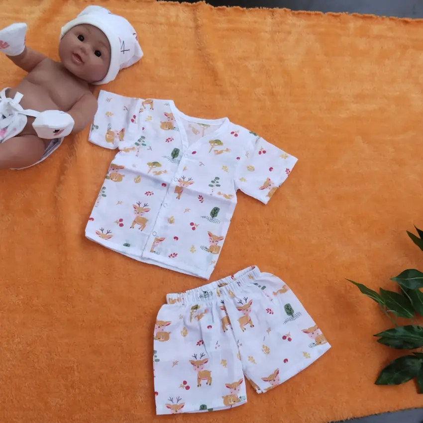 Photo 1 of 1 - Premium Muslin Jabla Half sleeve with Shorts - Deer | MAMORITAI.SHOP
