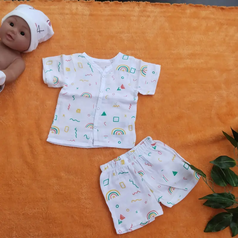 Photo 1 of 1 - Premium Muslin Jabla Half sleeve with Shorts - Rainbow | MAMORITAI.SHOP