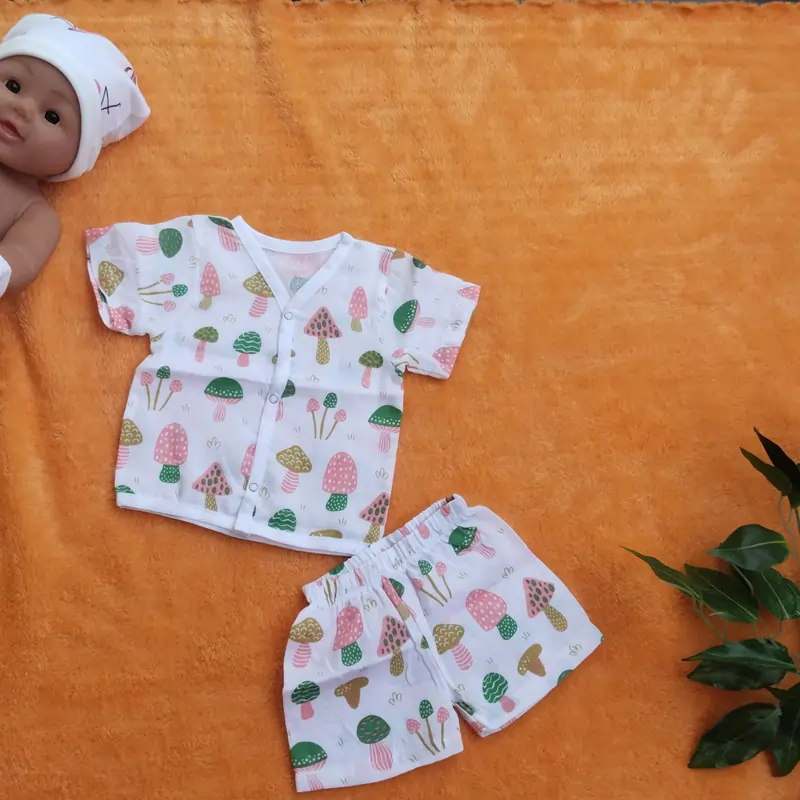 Photo 1 of 1 - Premium Muslin Jabla Half sleeve with Shorts - Mushroom | MAMORITAI.SHOP