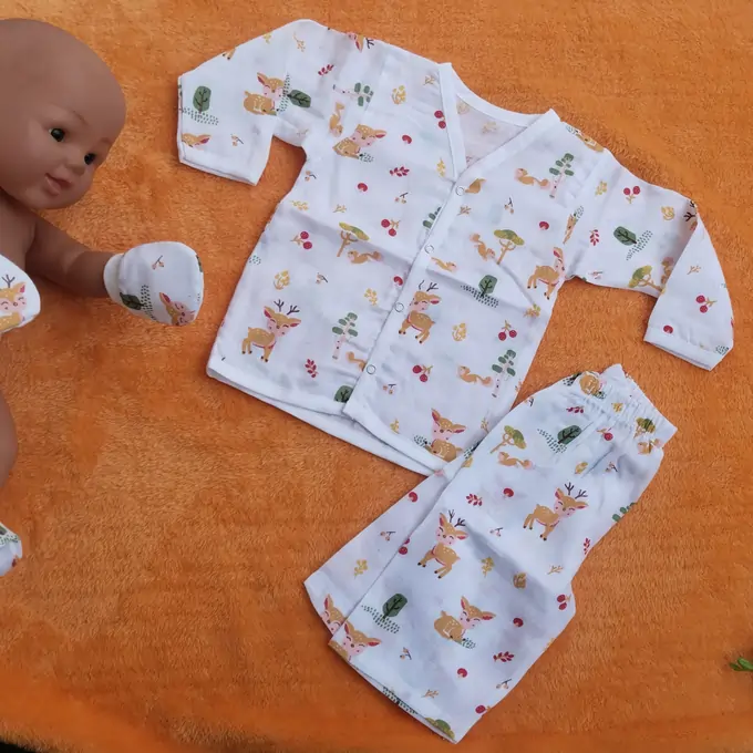 Photo 1 of 1 - Muslin Full Sleeve Jabla with Pant - Deer | MAMORITAI.SHOP