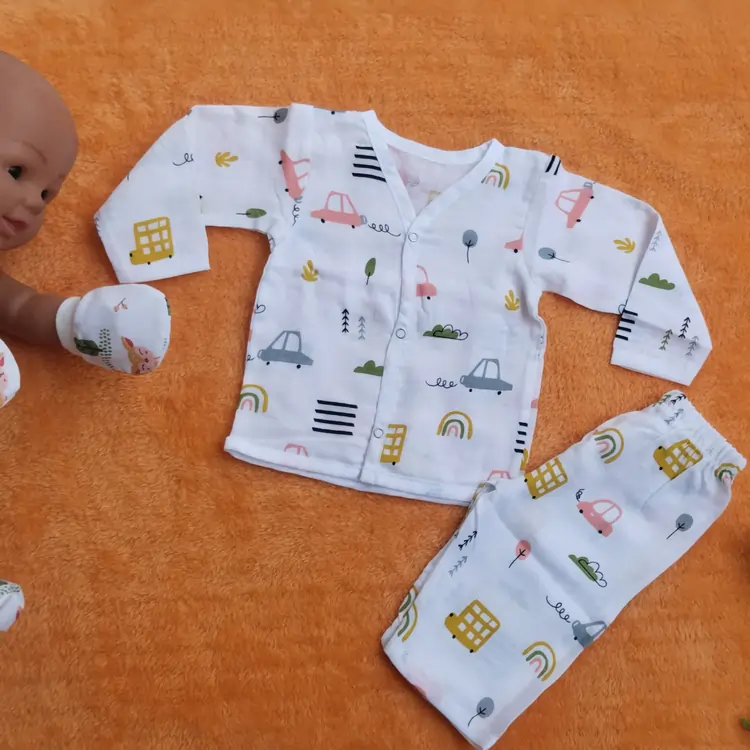 Photo 1 of 1 - Muslin Full Sleeve Jabla with Pant - Car | MAMORITAI.SHOP