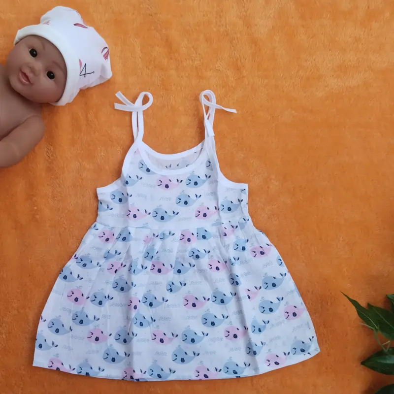 Photo 1 of 1 - Muslin Tie Knot Frock For Baby Girl - Dolphin | MAMORITAI.SHOP