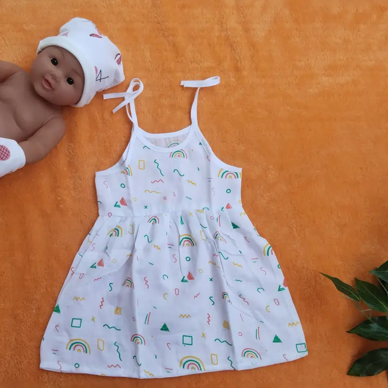 Photo 1 of 1 - Muslin Tie Knot Frock For Baby Girl - Rainbow | MAMORITAI.SHOP