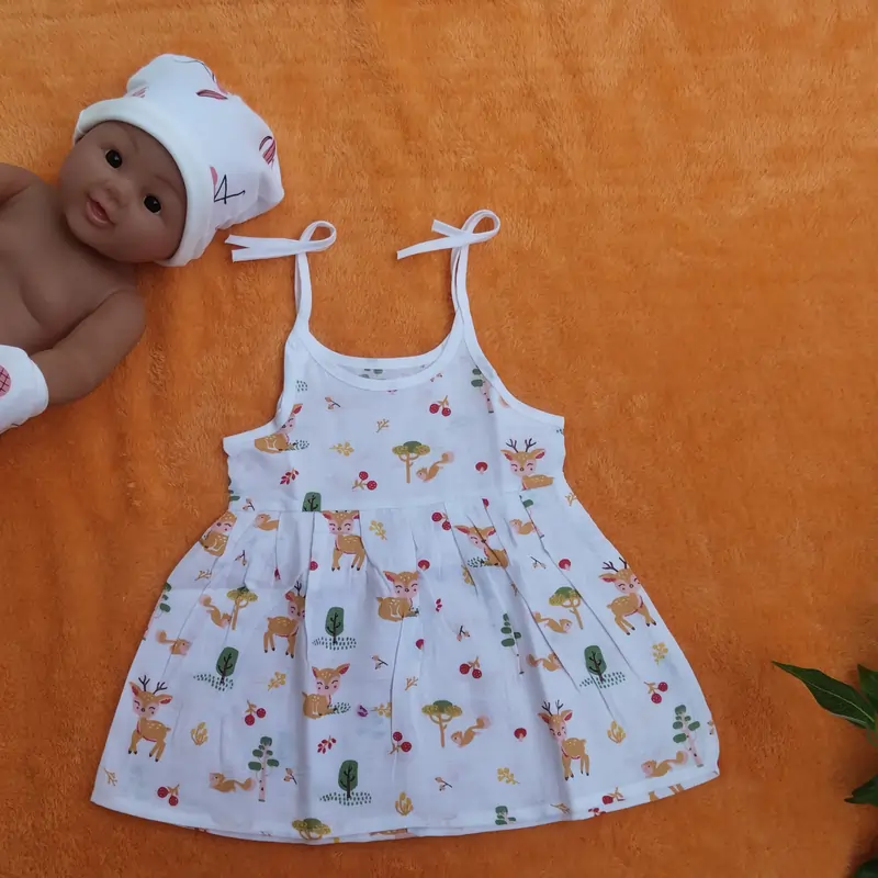 Photo 1 of 1 - Muslin Tie Knot Frock For Baby Girl - Deer | MAMORITAI.SHOP