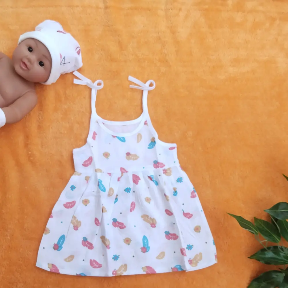 Photo 1 of 1 - Muslin Tie Knot Frock For Baby Girl - Feather | MAMORITAI.SHOP