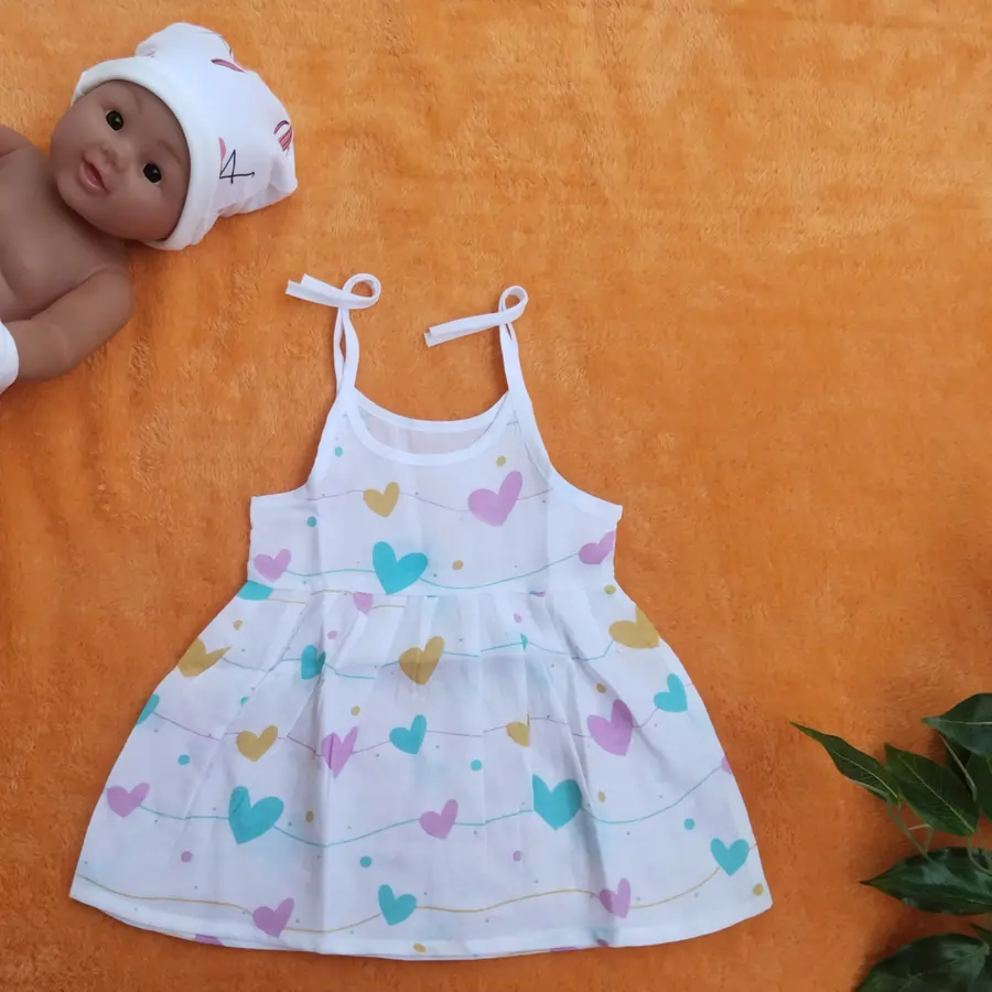 Photo 1 of 1 - Muslin Tie Knot Frock For Baby Girl - Big Heart | MAMORITAI.SHOP