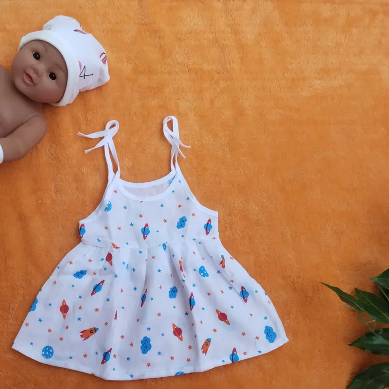 Photo 1 of 1 - Muslin Tie Knot Frock For Baby Girl - Space | MAMORITAI.SHOP