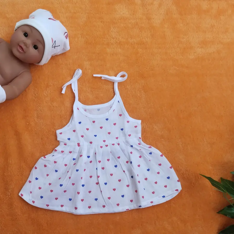 Photo 1 of 1 - Muslin Tie Knot Frock For Baby Girl - Small Heart  | MAMORITAI.SHOP