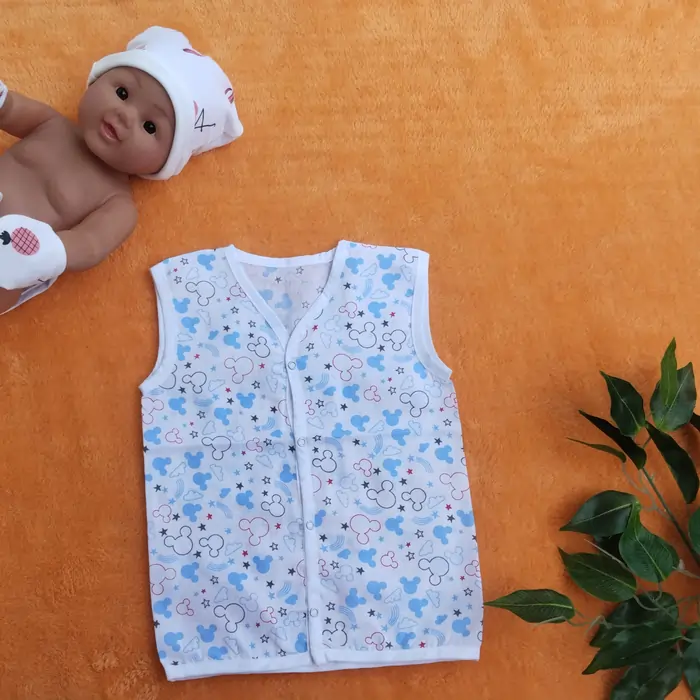 Photo 1 of 1 - Muslin Jabla Vest for Newborns - Micky print | MAMORITAI.SHOP