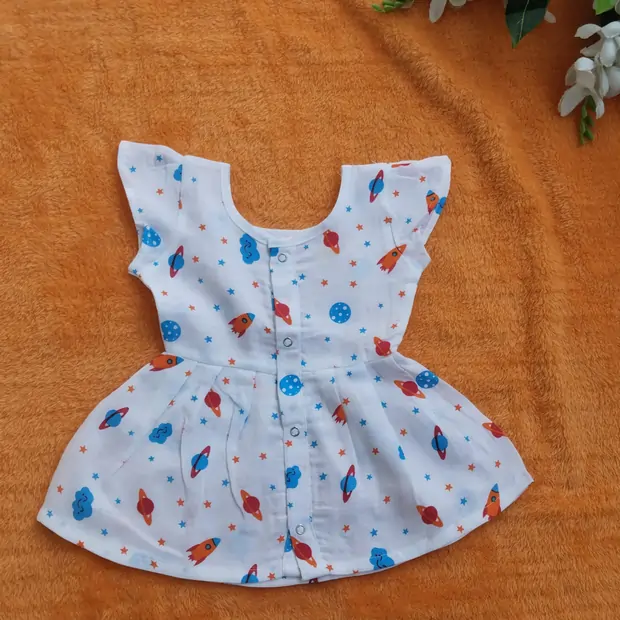 Photo 1 of 1 - Muslin Frill Frock for Baby Girl - Space | MAMORITAI.SHOP