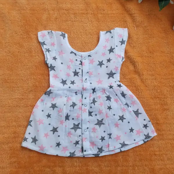 Photo 1 of 1 - Muslin Frill Frock for Baby Girl - Star | MAMORITAI.SHOP