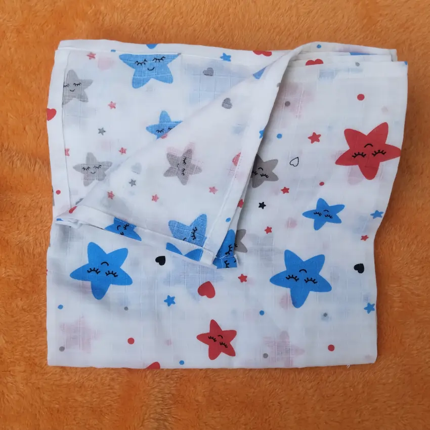 Photo 1 of 1 - Muslin Swaddles for Newborns – Soft, Breathable, Star Print | MAMORITAI.SHOP