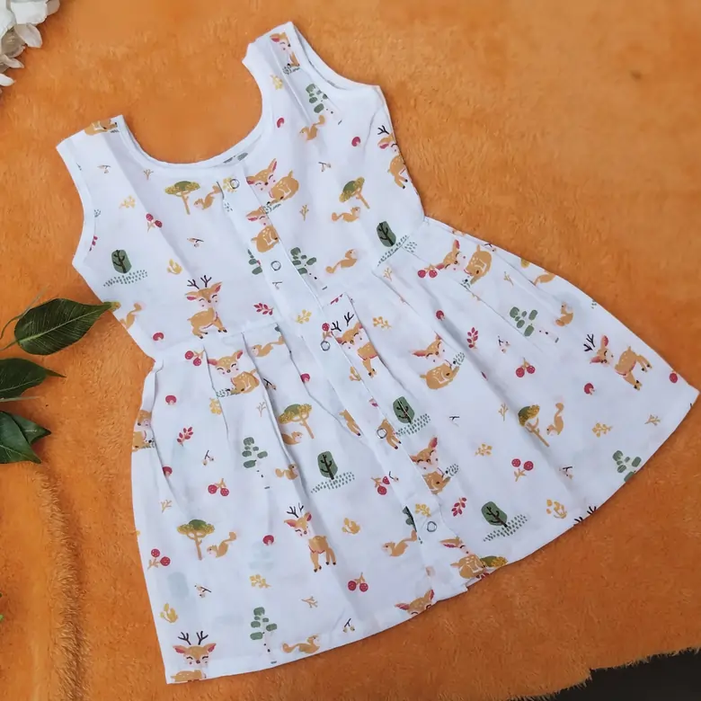 Photo 1 of 1 - Muslin Frock for Baby Girl - Deer | MAMORITAI.SHOP