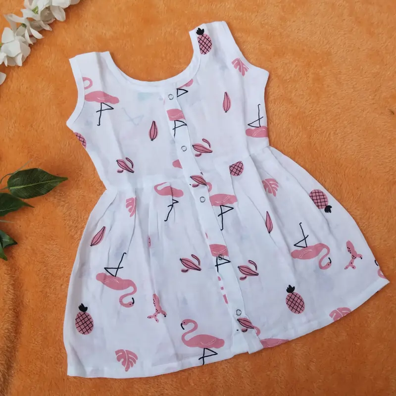 Photo 1 of 1 - Muslin Frock for Baby Girl - Flammingo | MAMORITAI.SHOP