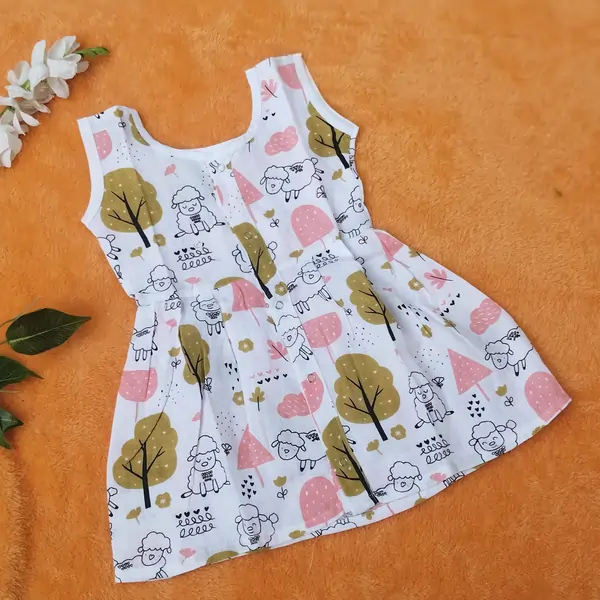 Photo 1 of 1 - Muslin Frock for Baby Girl - Sheep | MAMORITAI.SHOP