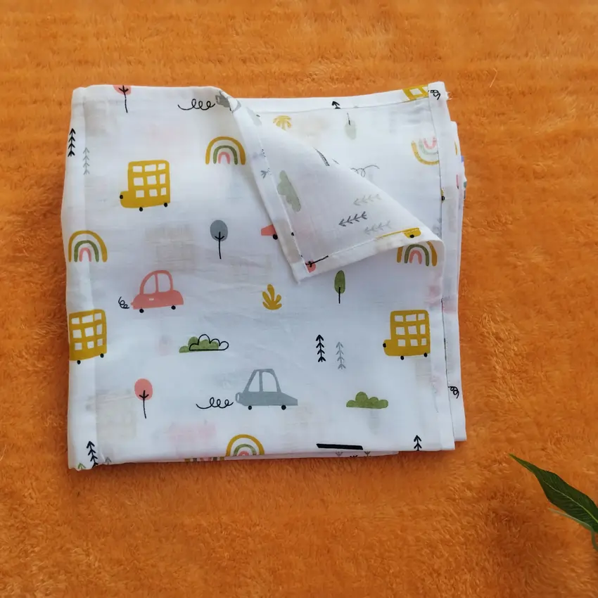 Photo 1 of 1 - Muslin Swaddles for Newborns – Soft, Breathable, Car Print | MAMORITAI.SHOP